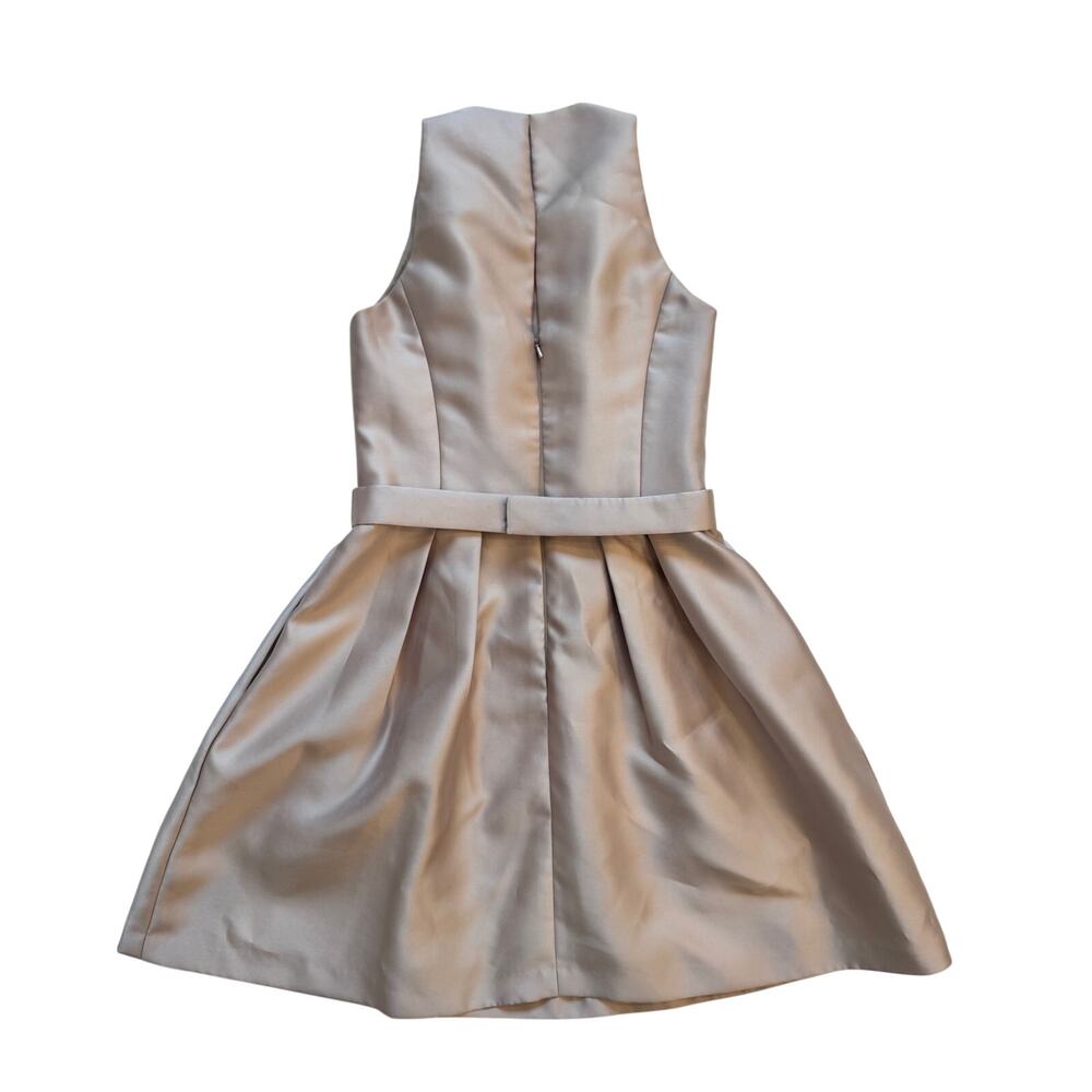 Alfred Sung D696 Fit & Flare Bridesmaid Dress 8 Pleated Satin Wedding Taupe Tan